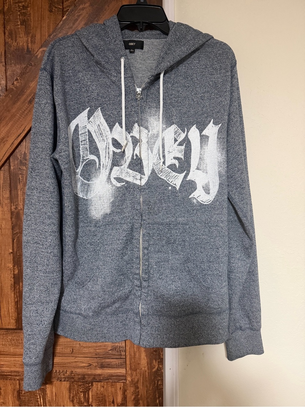 Obey Men’s  Zip-Up Hoodie with White Logo Size XL